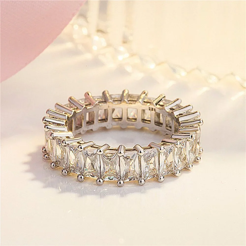 NEW 925 Silver Baguette Diamond Full Eternity Ring